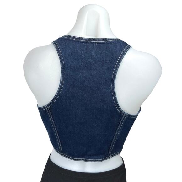 Princess Polly Sleeveless Button Cami Camisole Denim Jeans Crop Vest Tank Top 0 - Picture 2 of 5